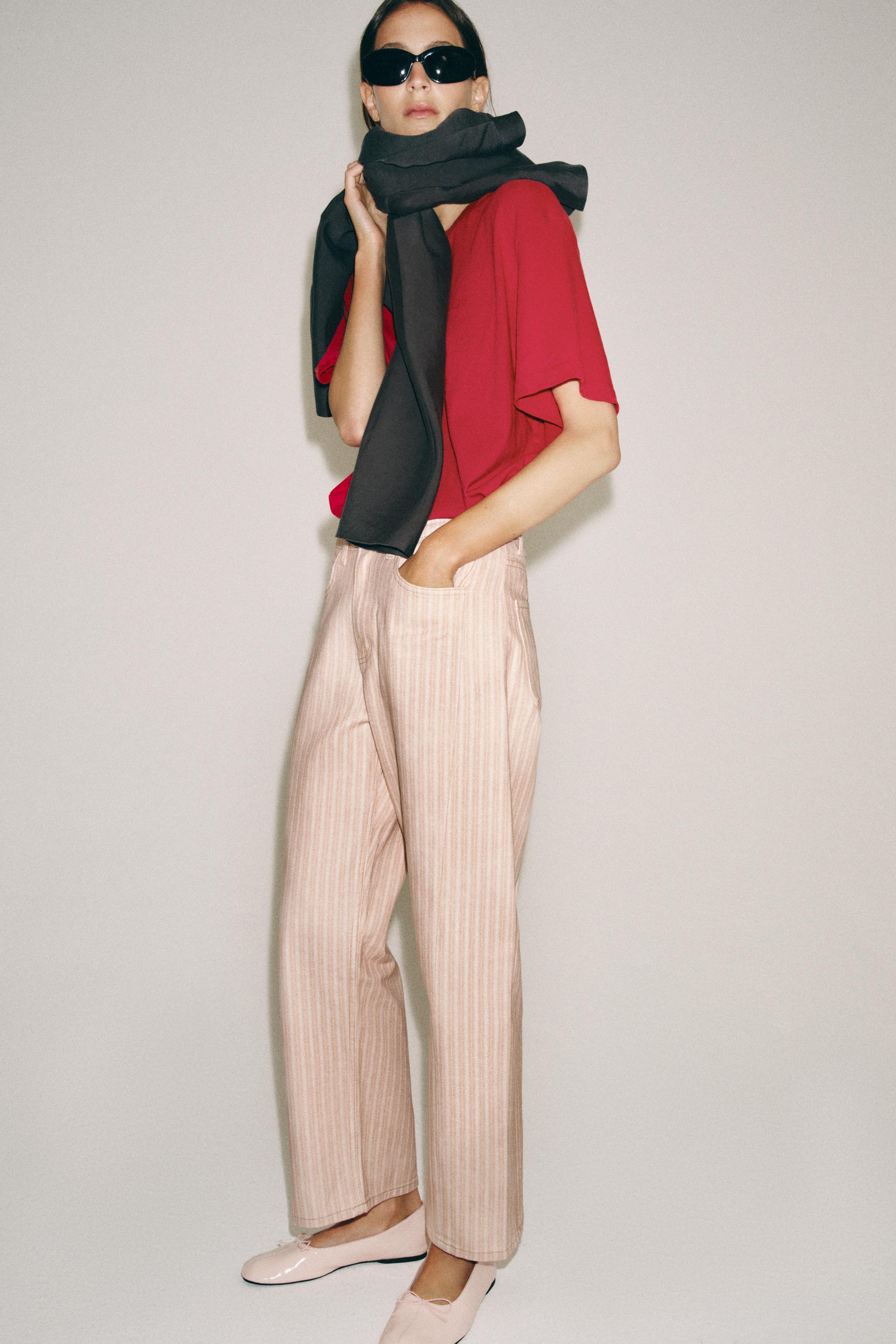 ZW COLLECTION MID-RISE STRIPED RELAXED STRAIGHT ANKLE JEANS